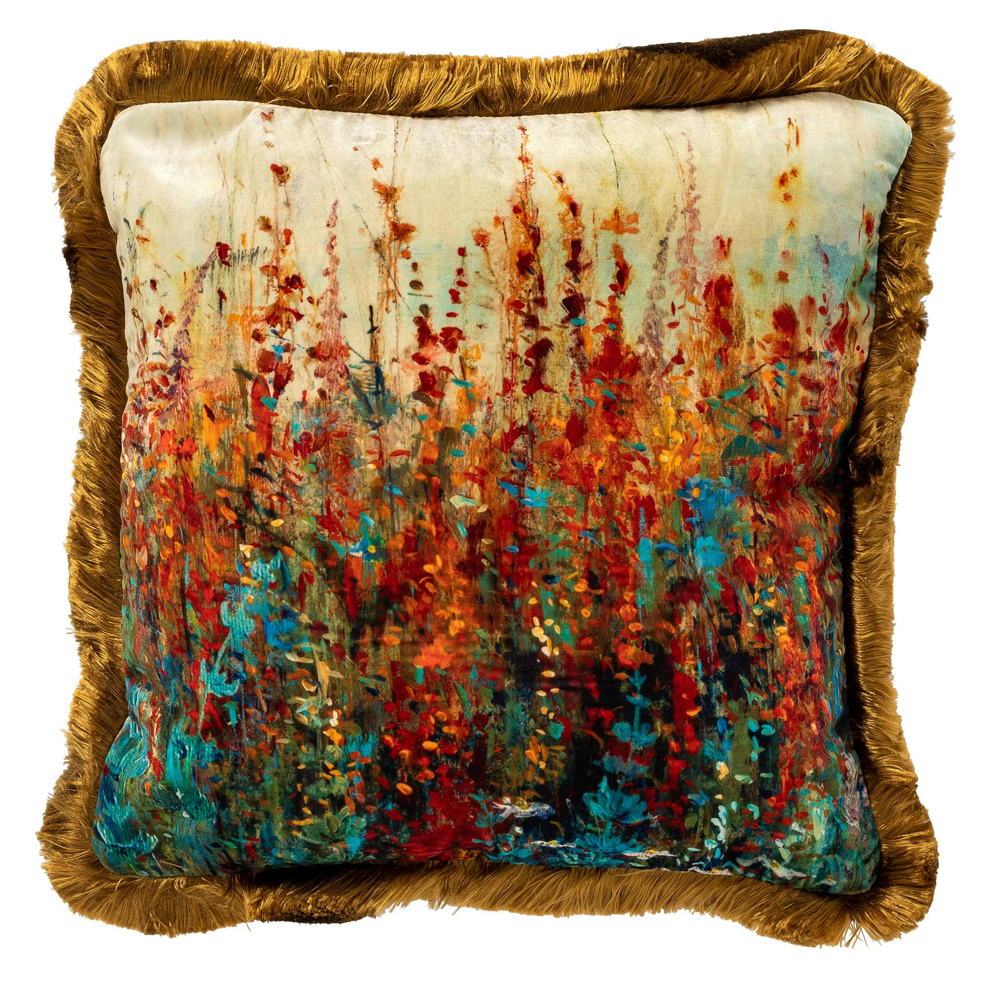 Valentina - Coussin marron en velours 45x45 cm avec motif fleuri