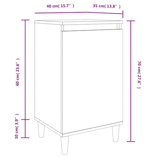 NNEVL Bedside Cabinet High Gloss White 40x35x70 cm Engineered Wood