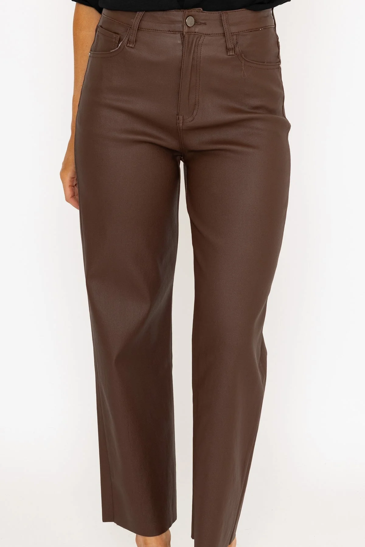 Brown Seamless Faux Leather Trousers