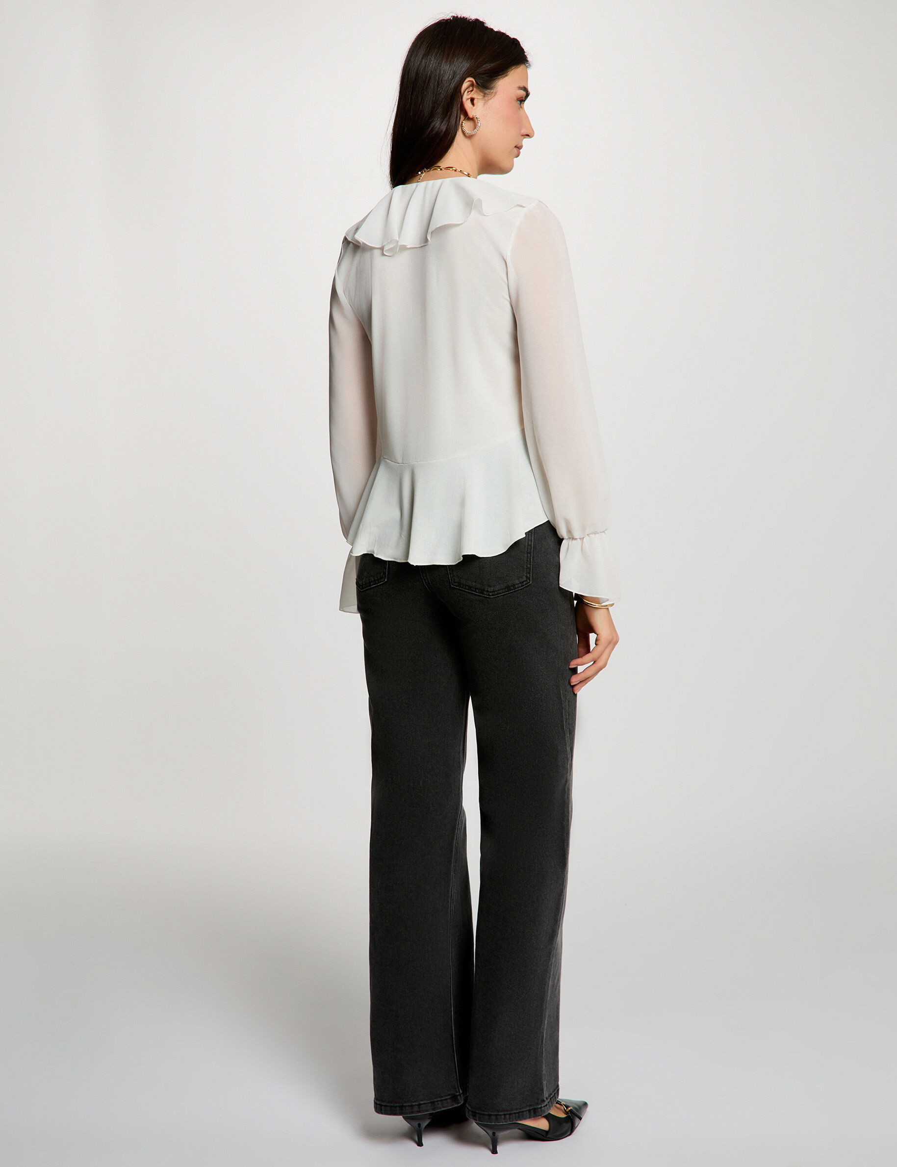 V-Neck Voile Top White Women