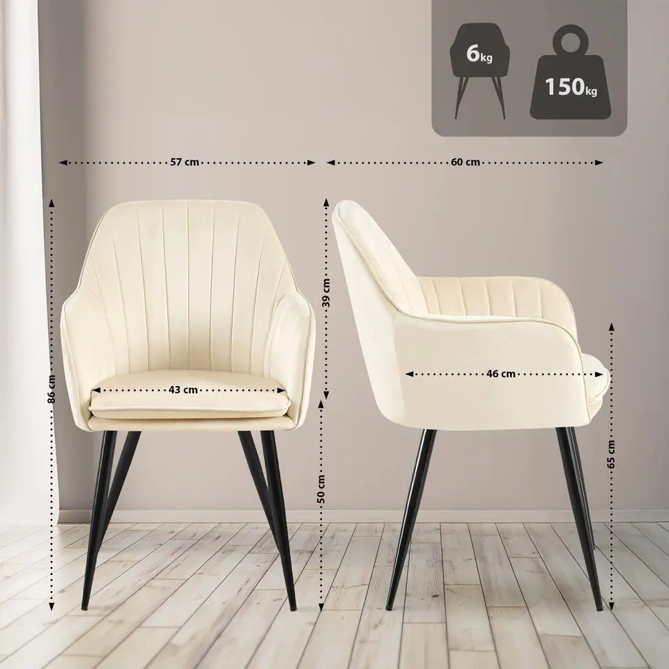 CLP Eetkamerstoel Cheryl zwart Frame - Metaal - creme