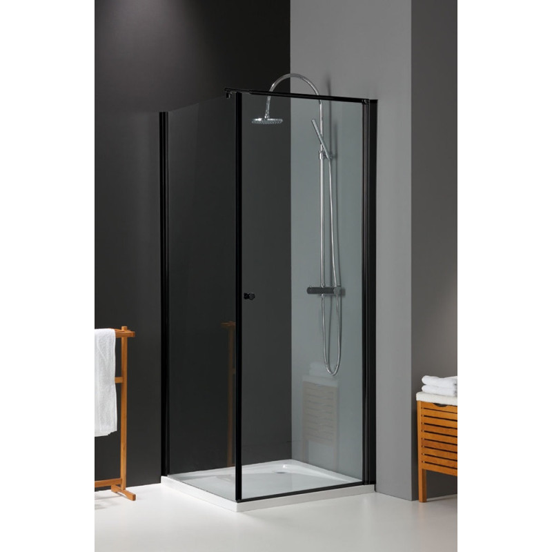 Porte de douche pivotante avec paroi fixe Solide 6 noir 90 x 200 cm LAFINESS