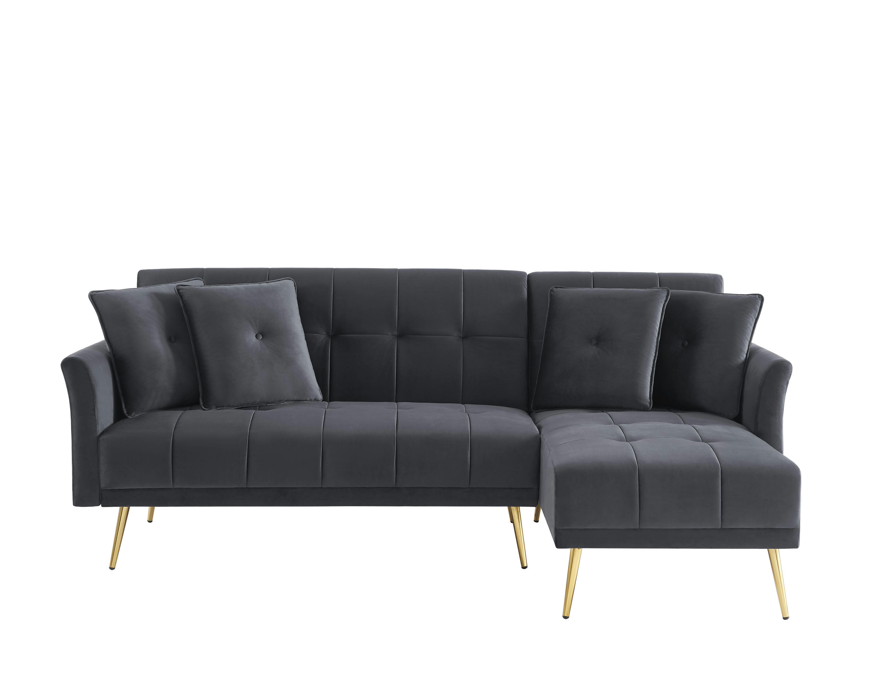 AROMA - Canapé d'angle convertible en velours 4 places anthracite