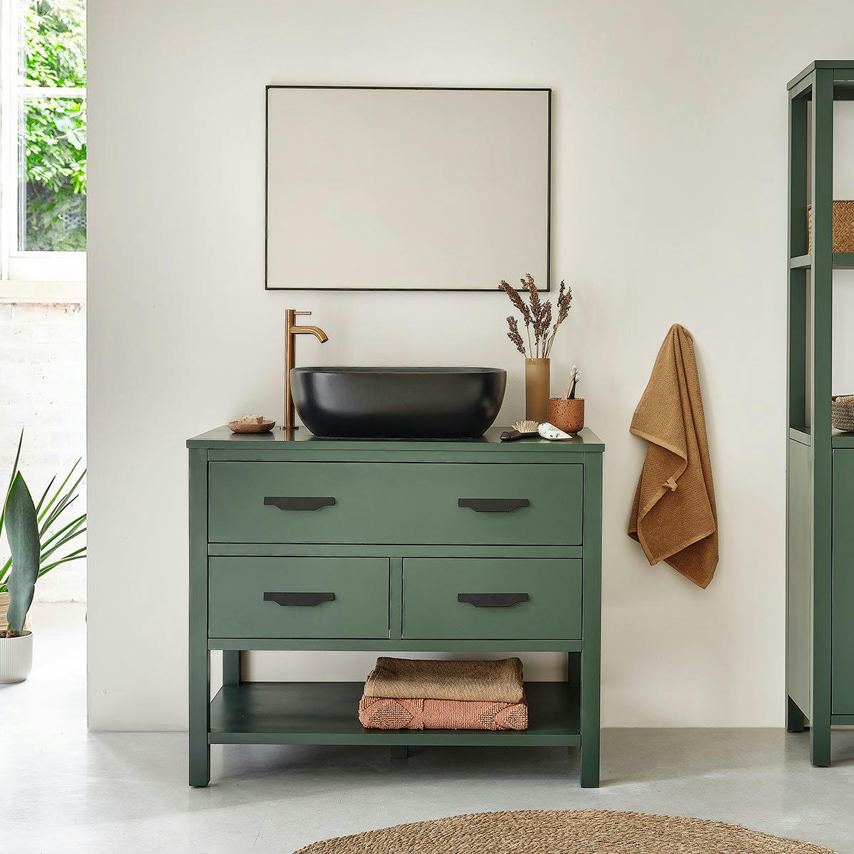 NOA - Meuble sous vasque en acacia massif vert 90 cm