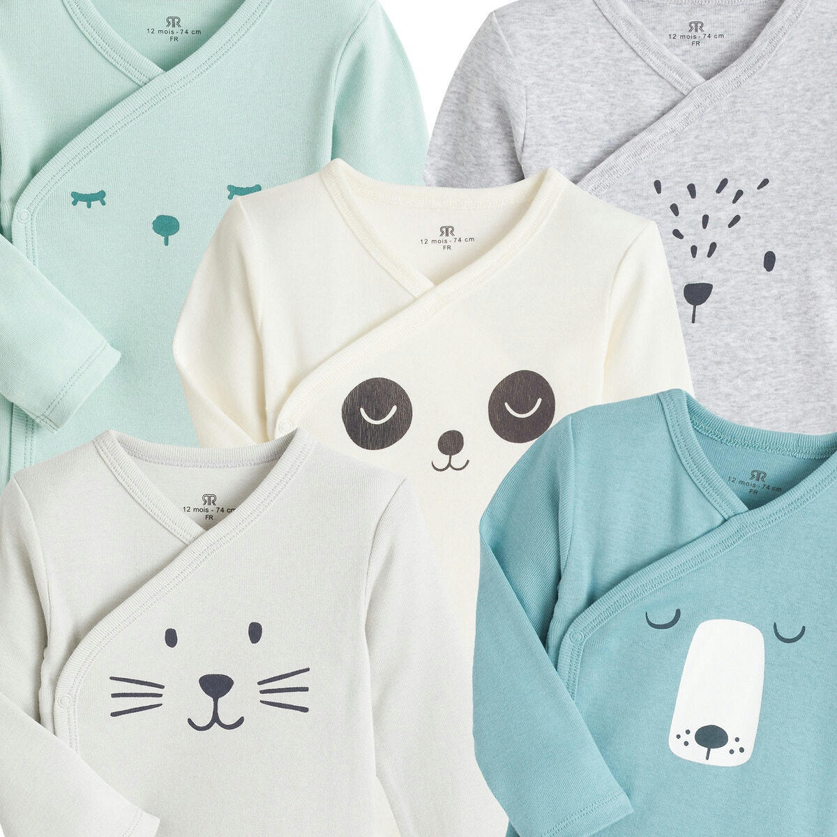 Lot de 5 bodies naissance coton bio