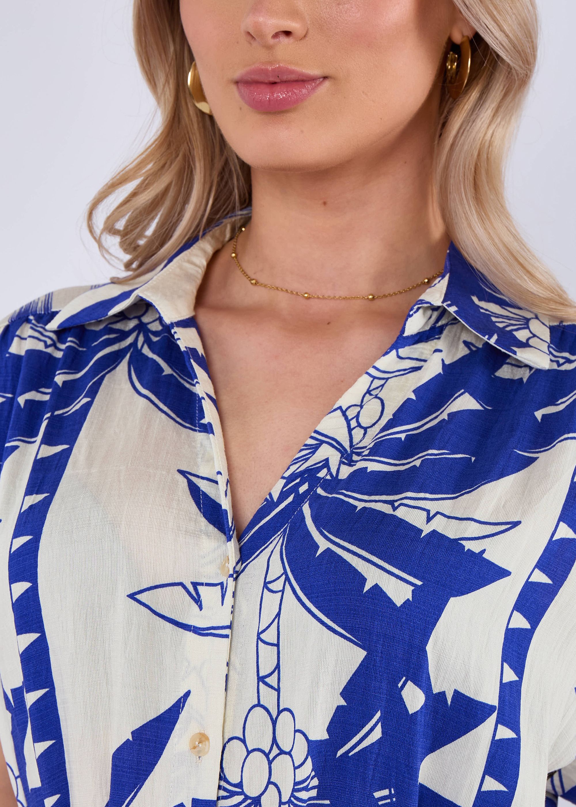 Gini London Blue Tropical Print Midi Shirt Dress