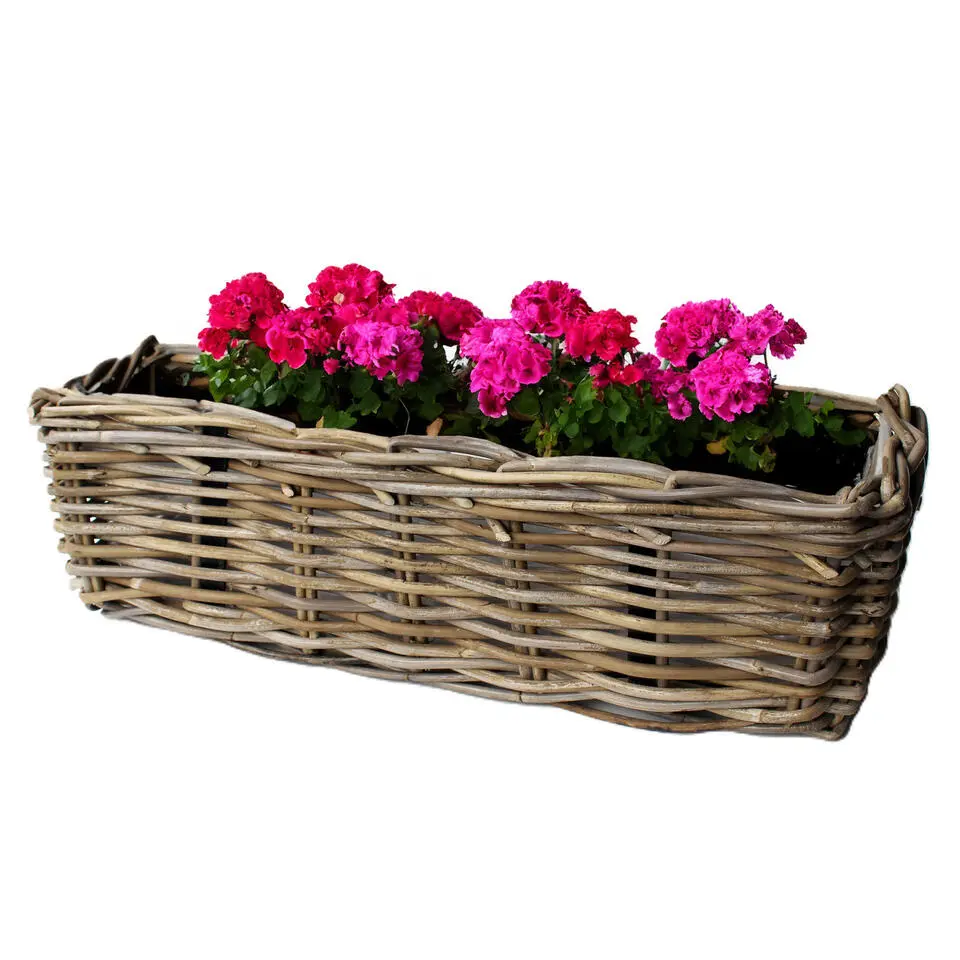 Van der Leeden Balkonmand - rotan gevlochten -60 x 20 x 16 cm