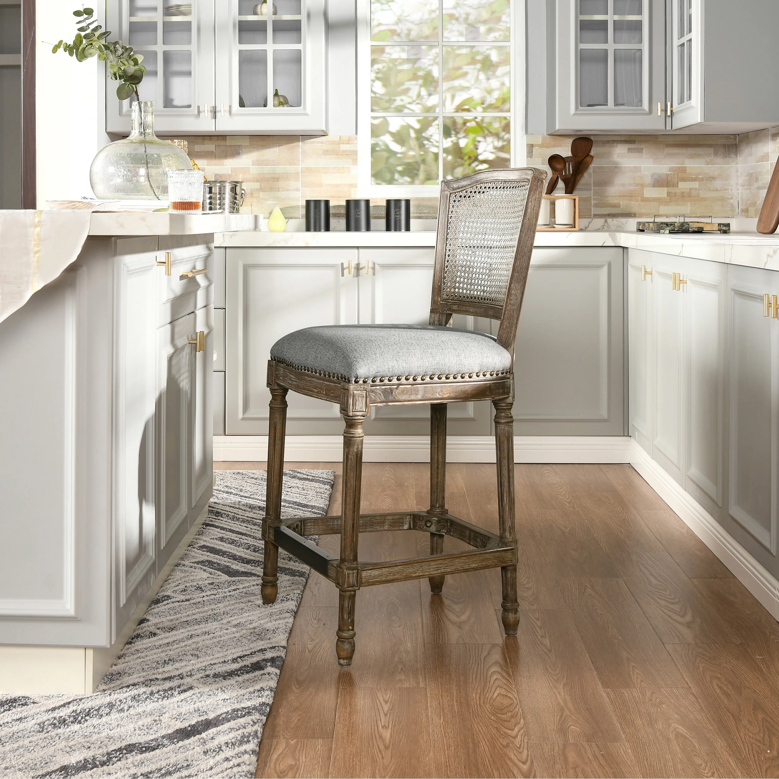 Triomphe 26.5 Oak and Rattan Armless Counter Stool