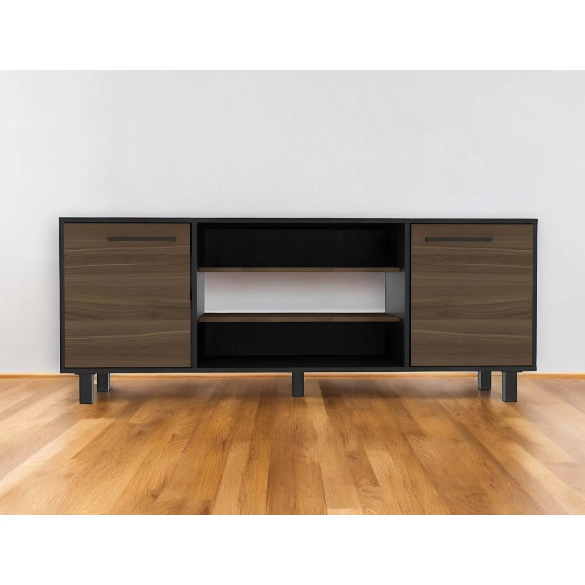 Modern 59 TV Stand for 65 TV Open Shelves with 2 Cabinets and Cable Management Espresso Finish - 22.8H x 58.6W x 15.3D
