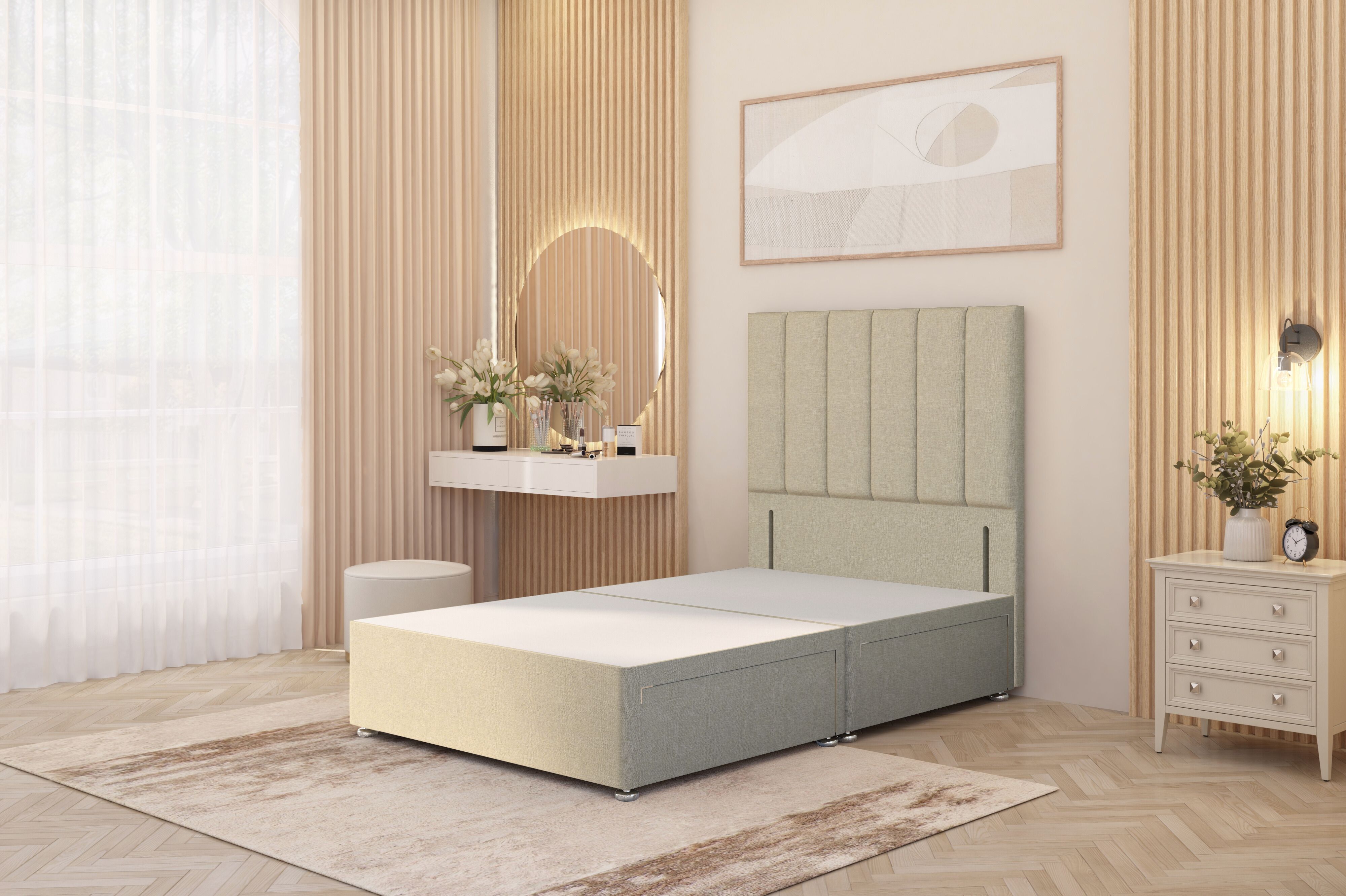 Somnior Austin 4 Drawer Divan Bed Base and 54" Floor Standing Headboard Linen