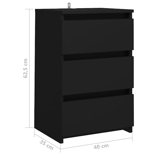 NNEVL Bed Cabinet Black 40x35x62.5 cm Chipboard
