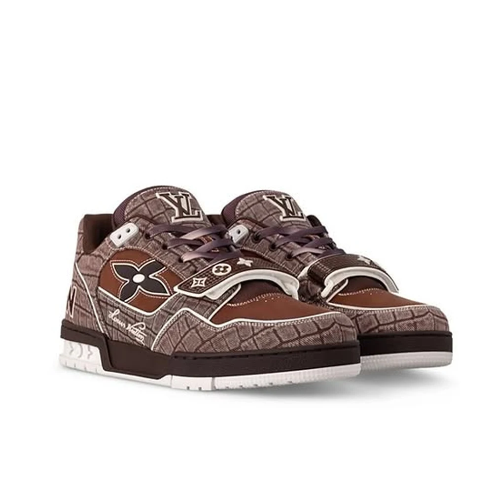 Louis Vuitton LV Trainer Croc-Embossed Denim Sneaker