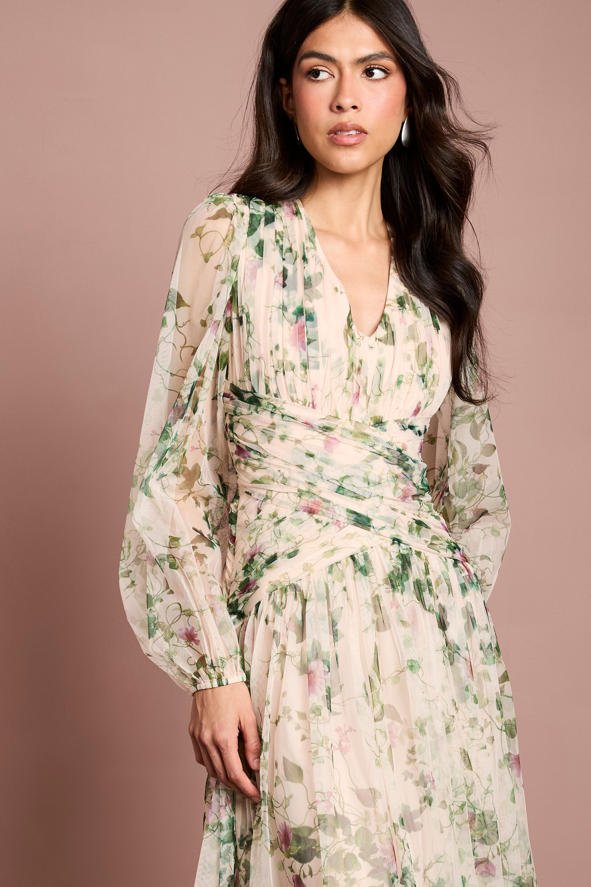 Coast Printed Floral Mesh Midi Dress