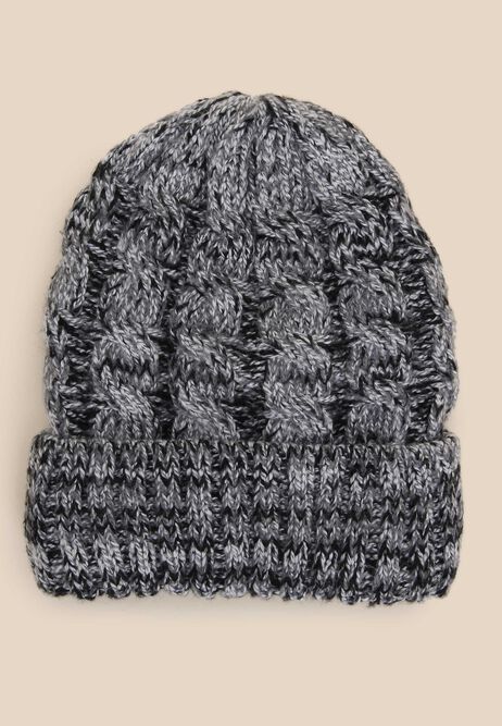 Mens Grey Thermal Cable Knit Beanie Hat