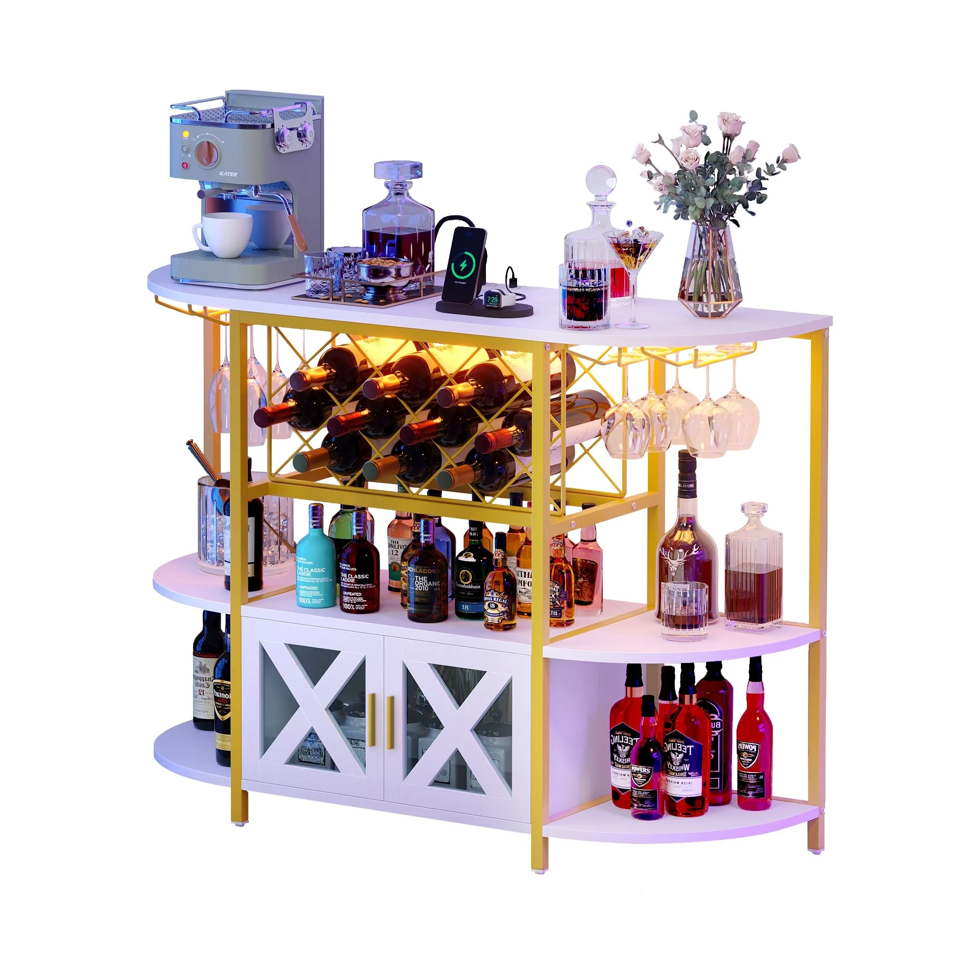 Moasis LED Wine Cabinet Storage Bar Table with Wine Rack and Holder