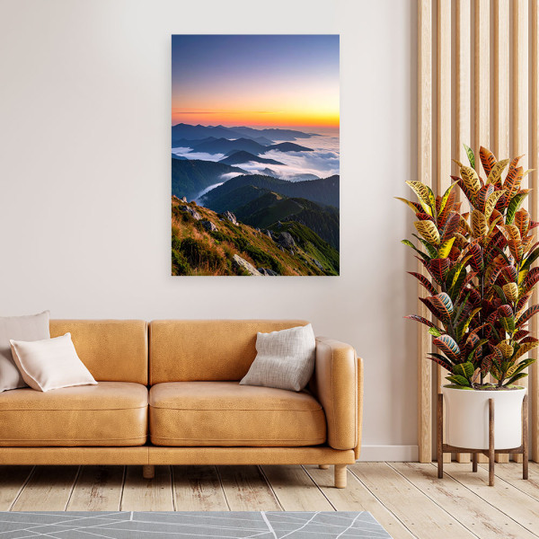 Obraz do salonu sypialni biura, Krajobraz górski zachód słońca 20x30
