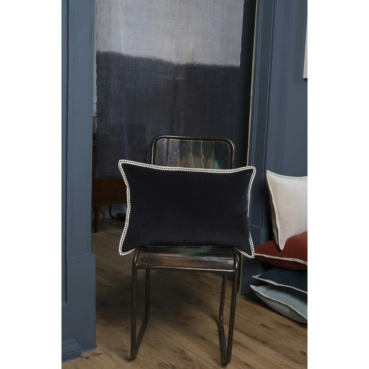 ERIN - Housse de coussin velours de coton  60x40 charbon