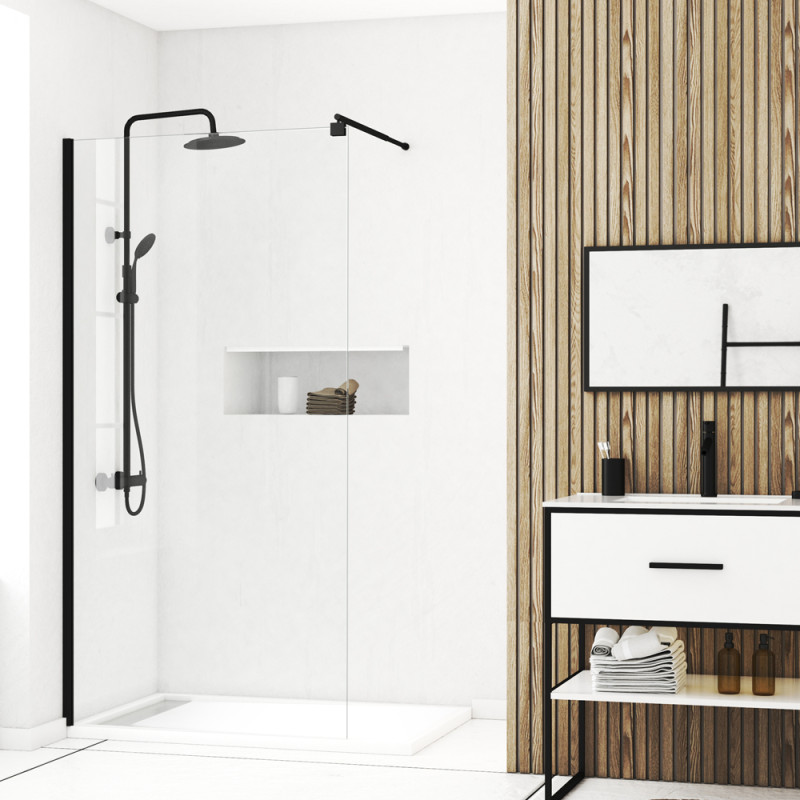 Paroi de douche Parma 2 transparente noire 100 x 200 cm AURLANE