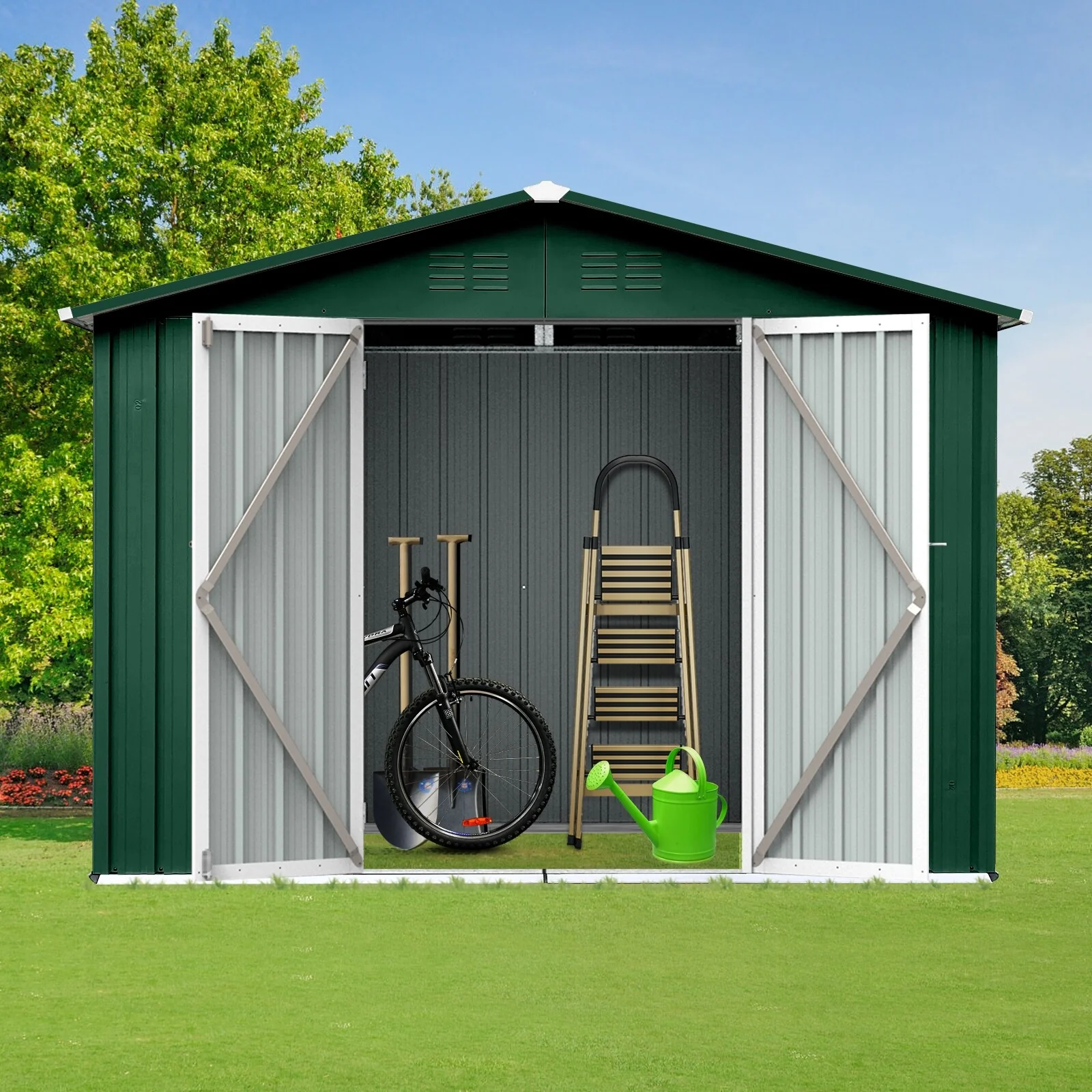 Metal Garden Sheds 6ftx8ft Outdoor Storage Sheds With Two Integrated Punched Vents