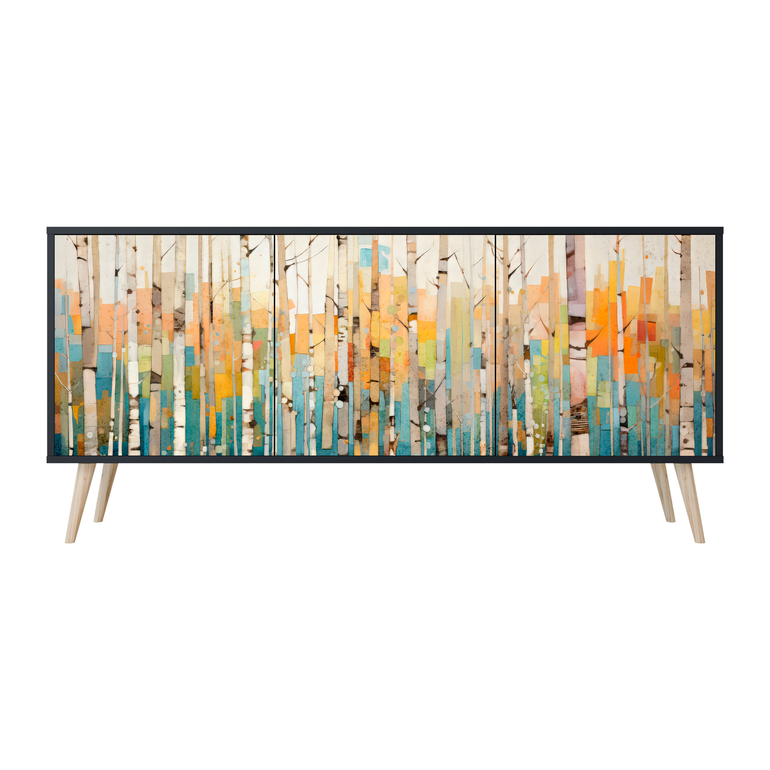 BIRCH KALEIDOSCOPE Komoda 3 drzwi Czarna-Bukowa skośna
