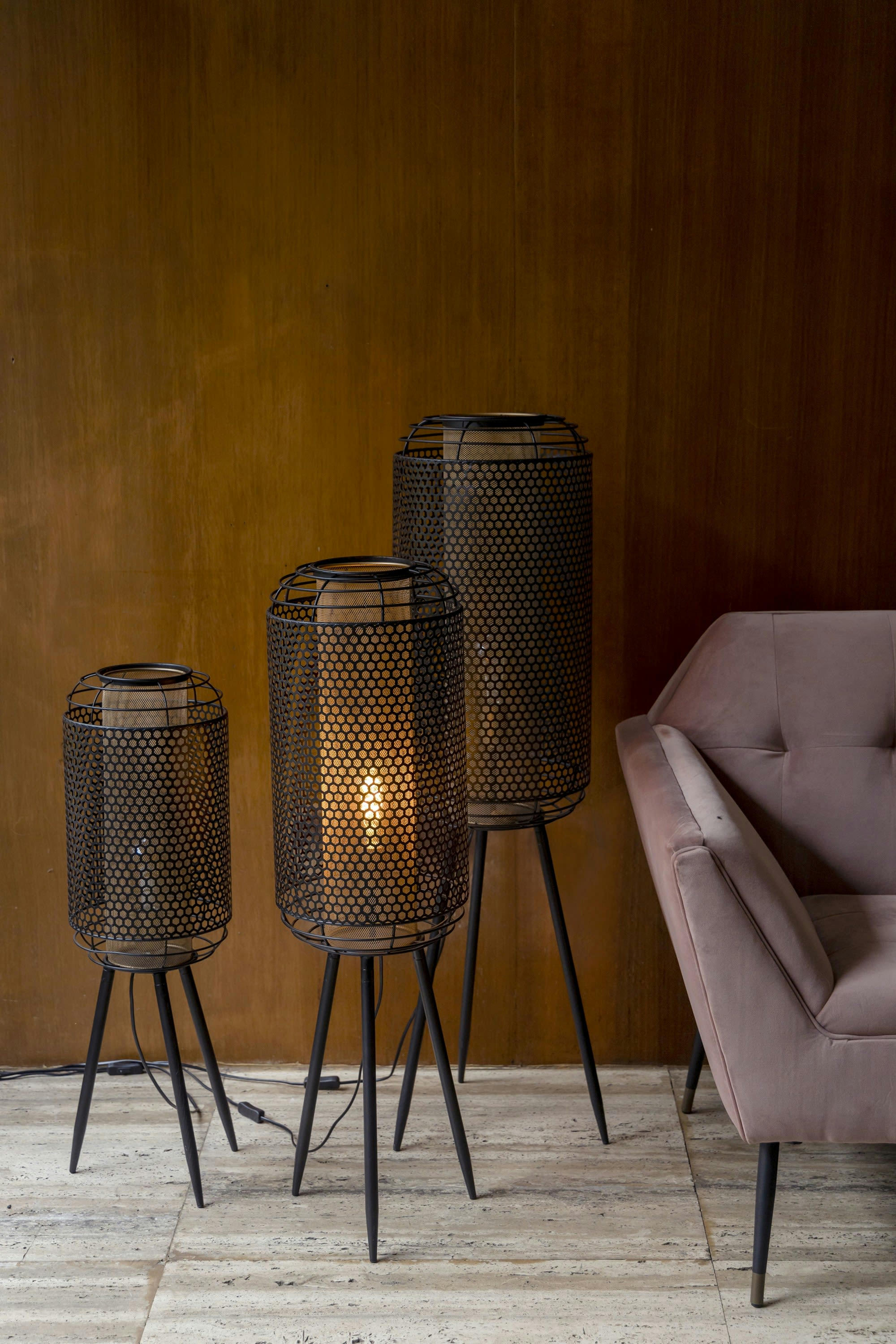 ARCHER - Lampadaire M en métal grillagé noir