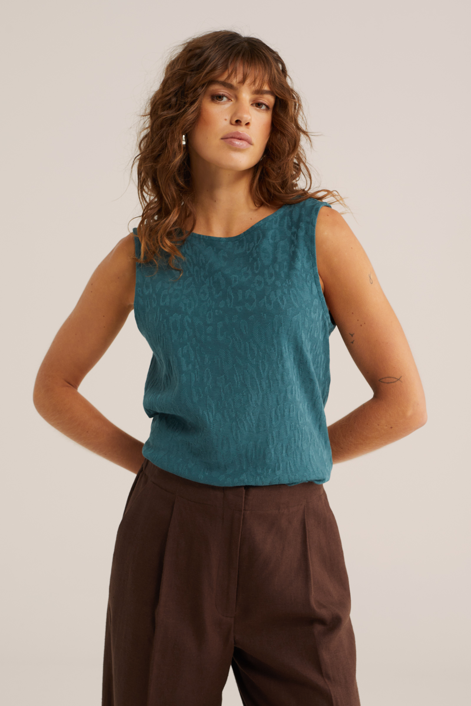 Dames singlet met luipaard jacquard