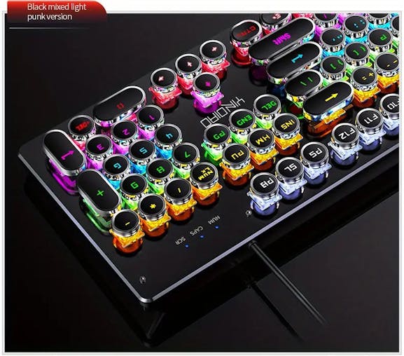 NNETM Caller Mechanical Keyboard - 104 Keys, Green Axis, Backlit, Wired USB, Black [Green Axis]