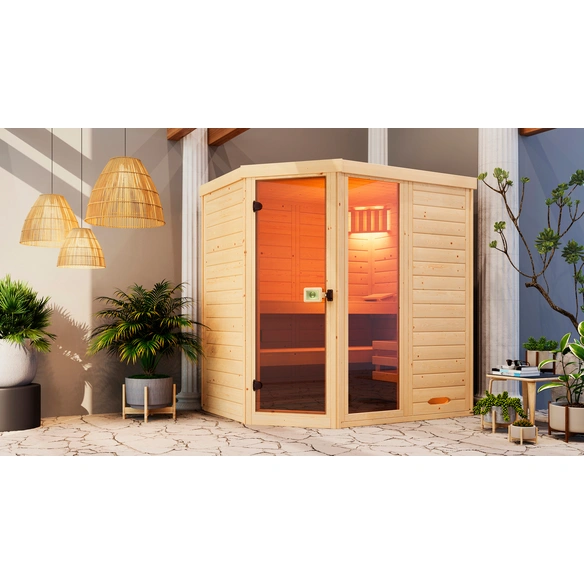 Massivholzsauna »LAUKKALA 2«, 6 Personen, inkl. 5,4 kW Ofen mit integrierter Steuerung
