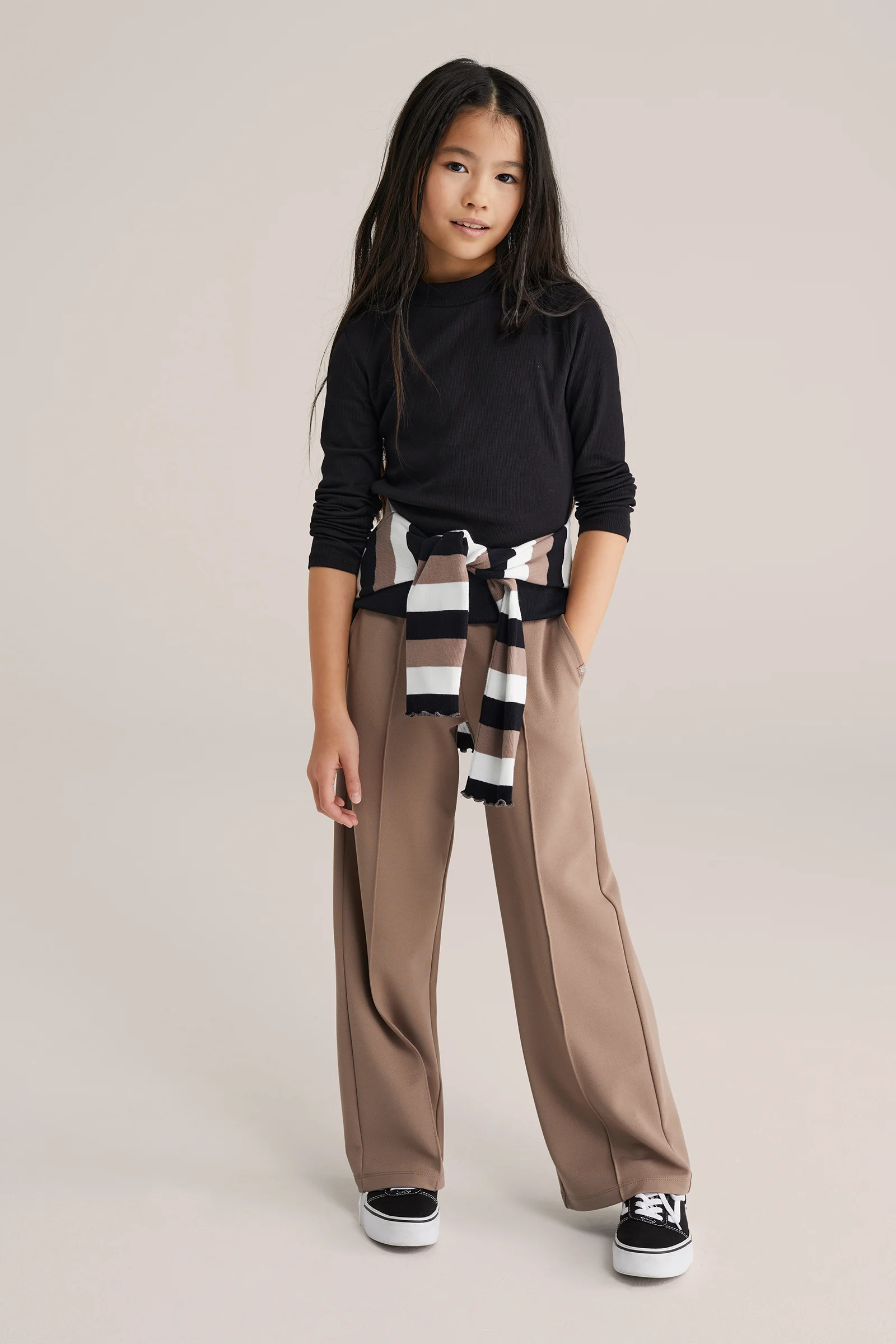Meisjes straight fit broek met structuur