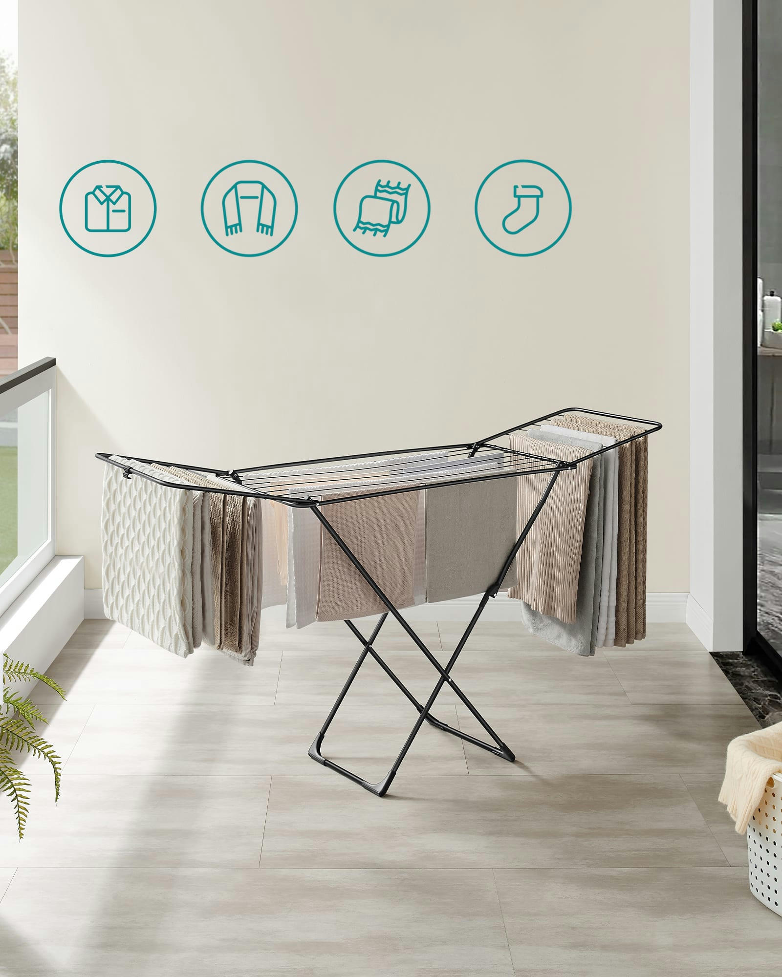 SÉCHOIR PLIABLE - Étendoir à linge pliable acier plastique noir