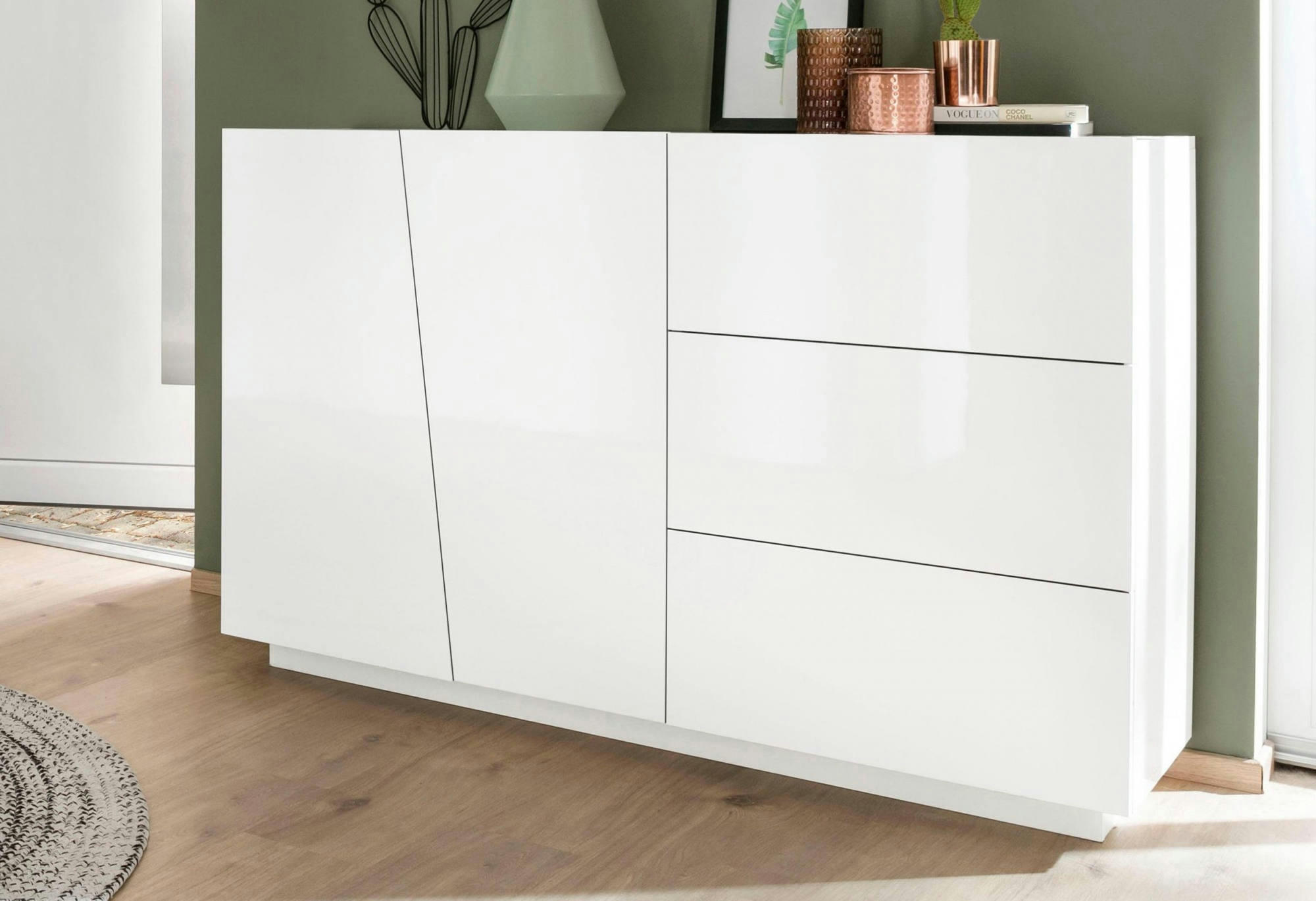 ITALO - Buffet avec 2 portes effet bois blanc brillant 141x43h86 cm