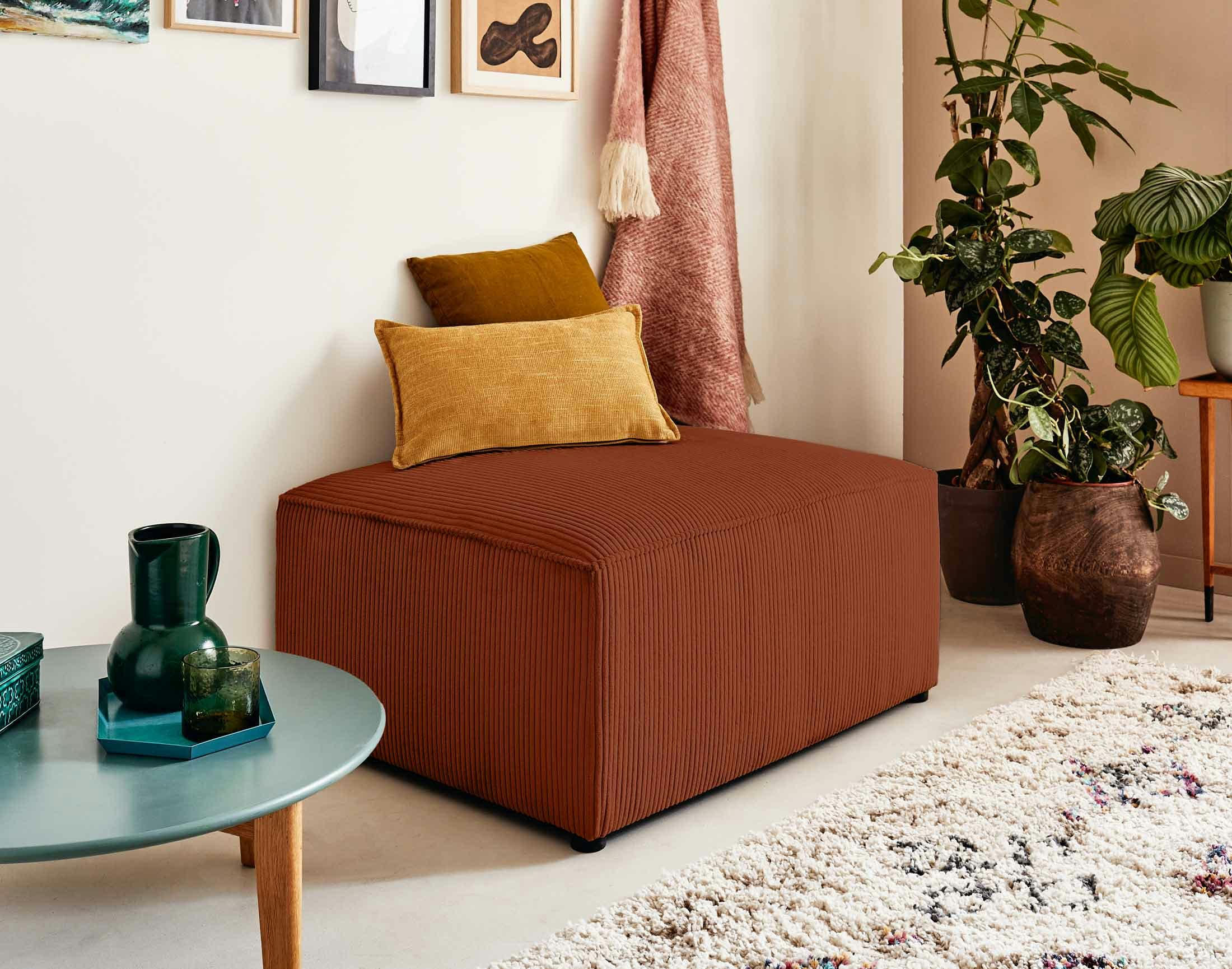 TOPAZE - Pouf en velours côtelé terracotta