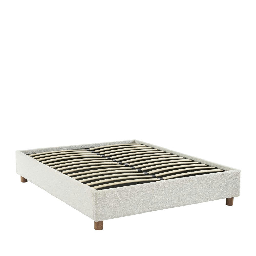 MILLO - Lit coffre en tissu bouclette 140x190cm ecru