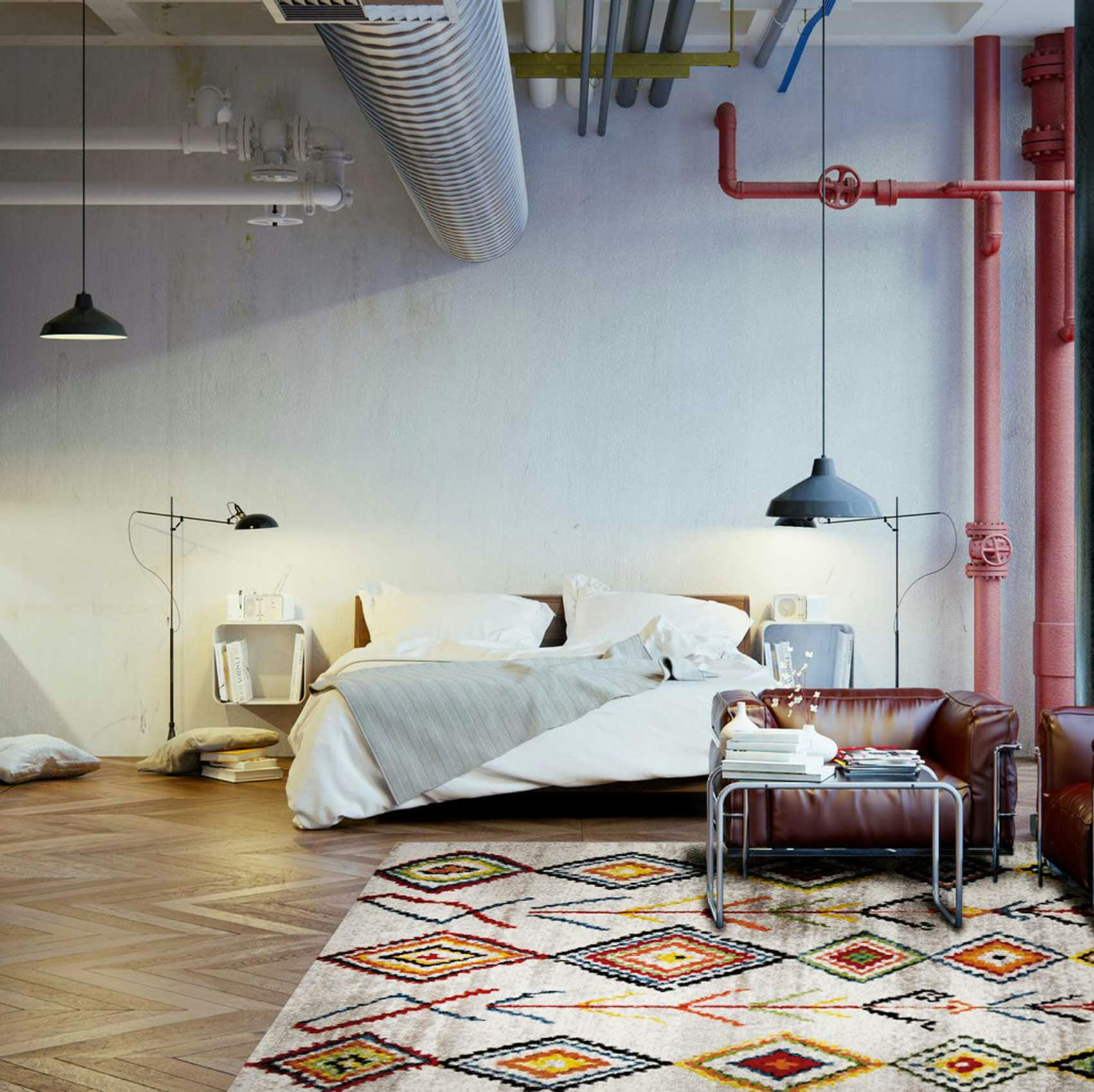 MEDINA - Tapis inspiration berbère multicolore pour salon, chambre 170x120