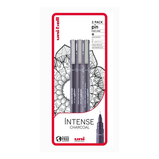 Uni-ball PIN Intense Charcoal Fineliners 3 Pack