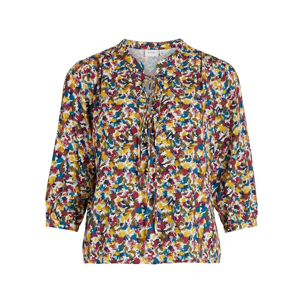 Blouse courte, col mao, imprimée
