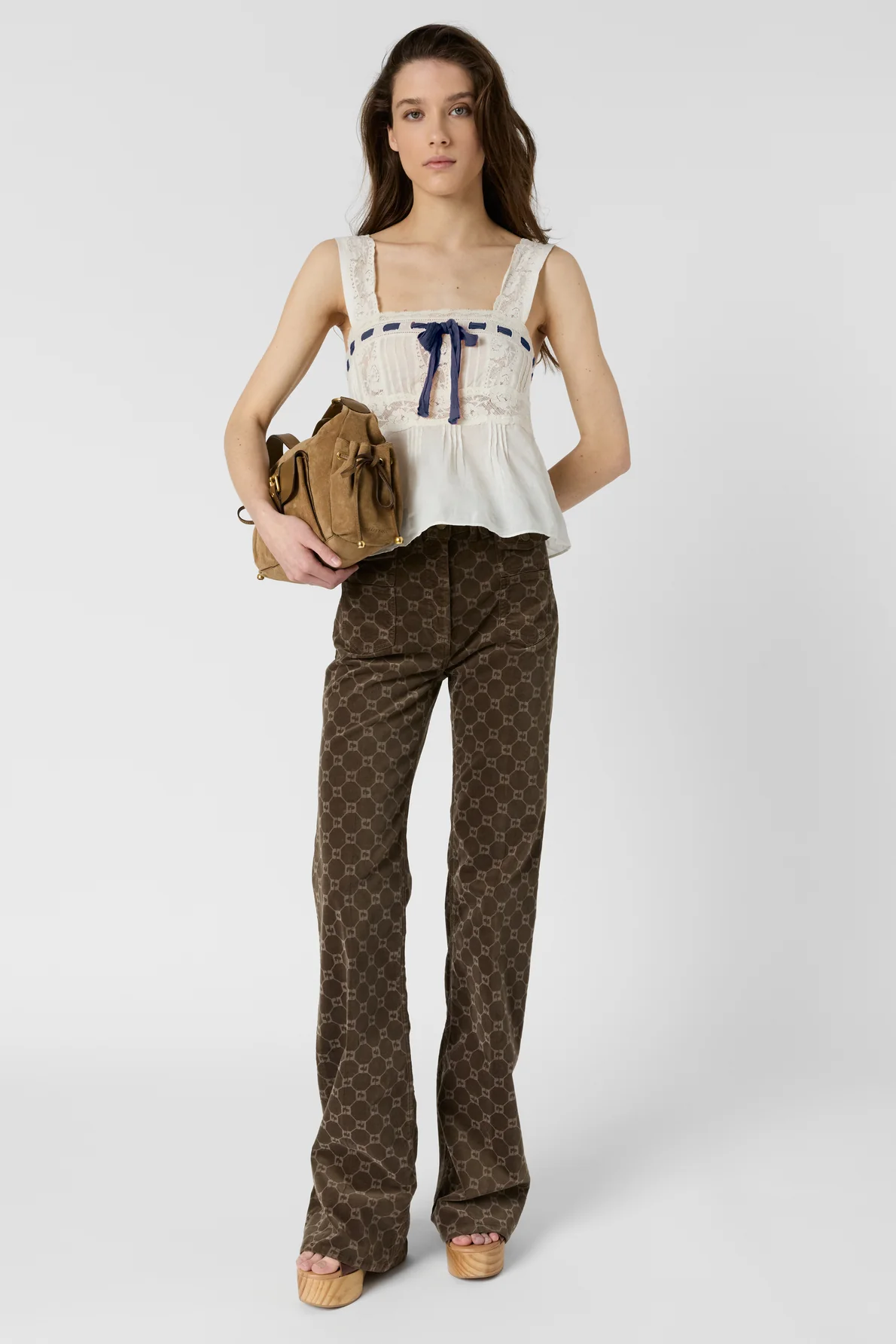 Pantalon flare en velours à monogramme - ANNA