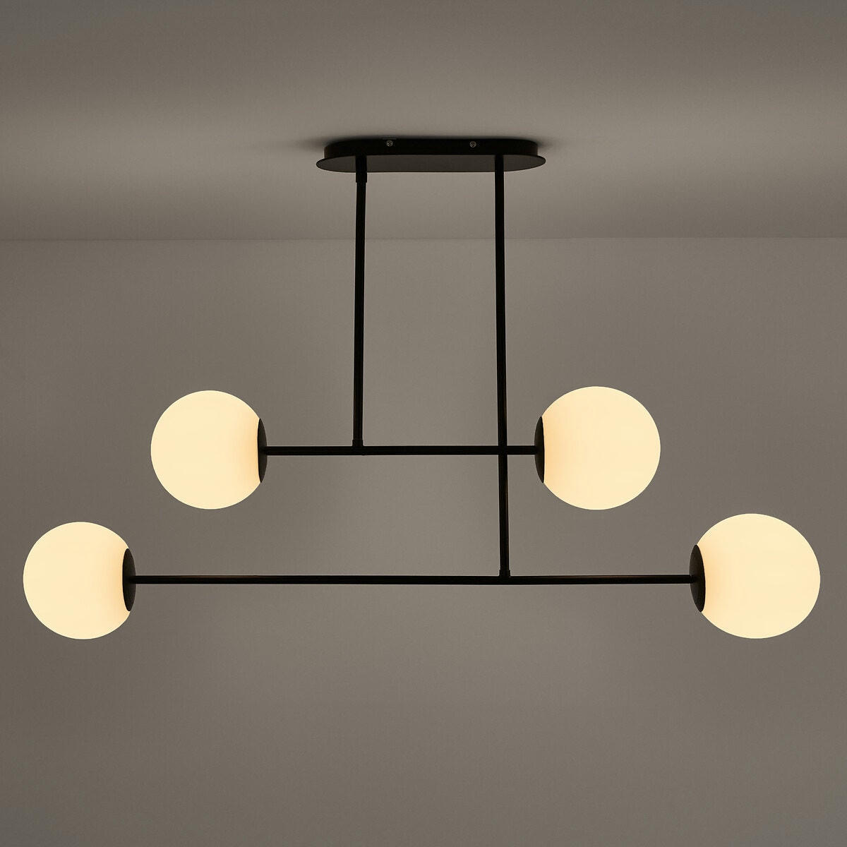 Suspension métal acier et verre opaline, Atea