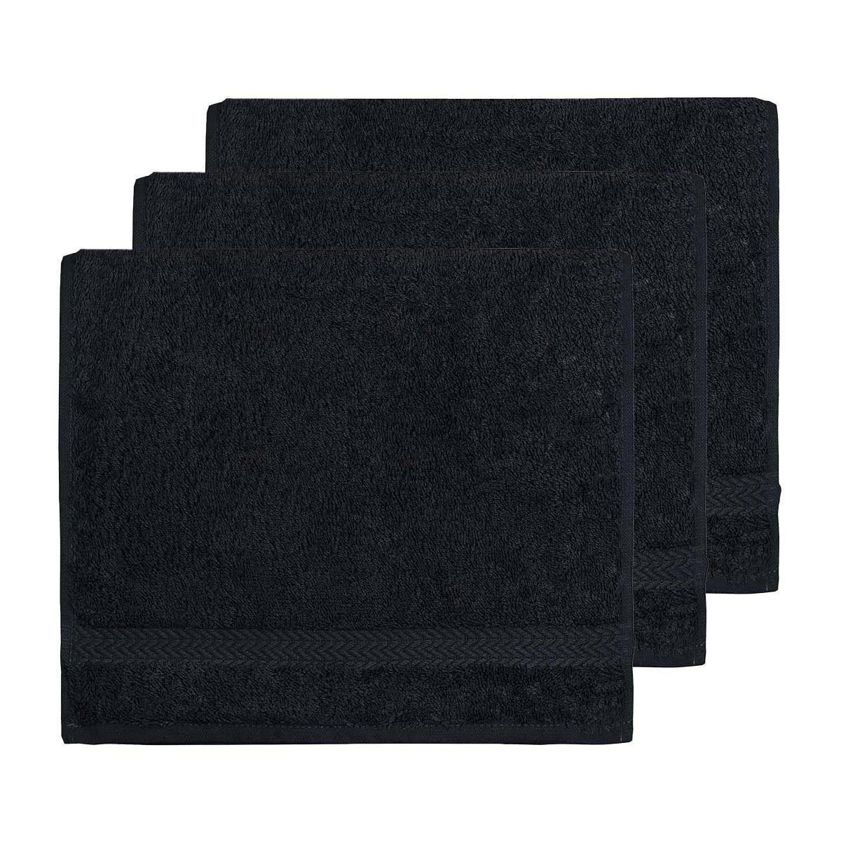 LUXURY - Lot de 3 serviettes invité 550gr/m²  noir 30x50 cm