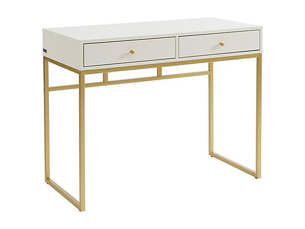 Console avec 2 tiroirs en MDF - Blanc et doré - CODENIO