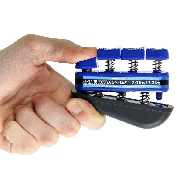 CanDo Digi-Flex hand exerciser - set of 5 (yellow, red, green, blue, black), with plastic rack