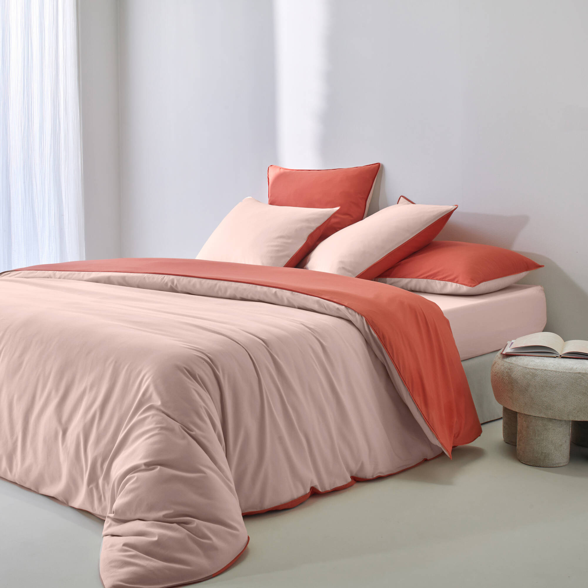 Linge de lit uni bicolore coton