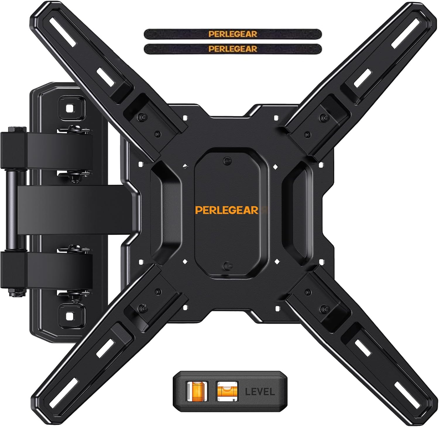 Perlegear Full Motion TV Mount for Most 26–65 inch Flat or Curved TVs up to 82 lbs, Wall Mount TV Bracket with Articulating Arms, Tool-Free Tilt, Swivel, Extension, Max VESA 400x400mm, PGMF3