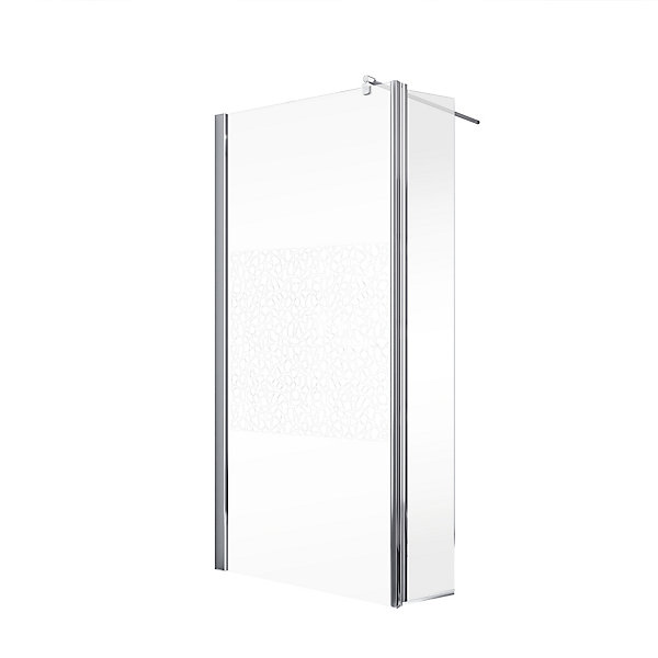 Paroi de douche fixe à l'italienne avec volet pivotant l.120xH.190cm, verre transparent 6mm, décor Galets chromés, profilé chromé, Schulte NewStyle