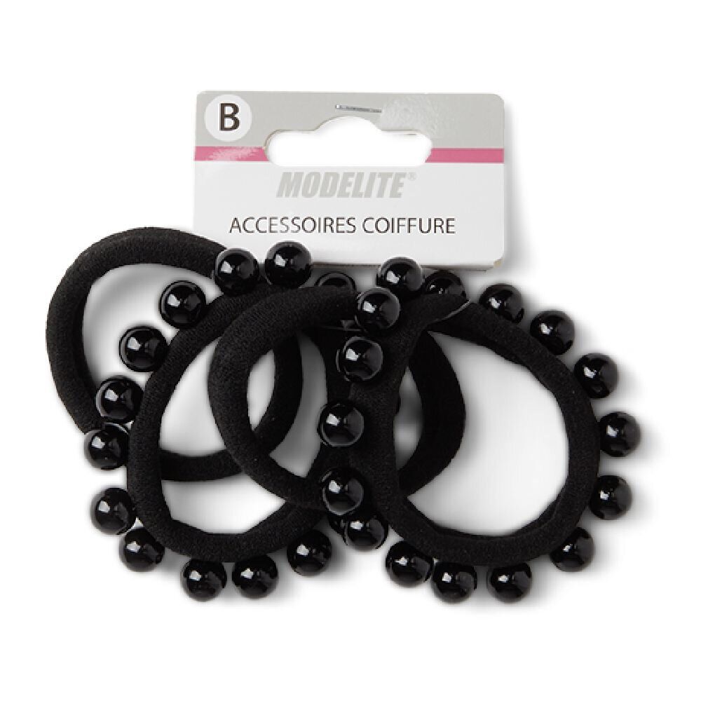 Lot de 4 élastiques à cheveux avec perles polyester noir