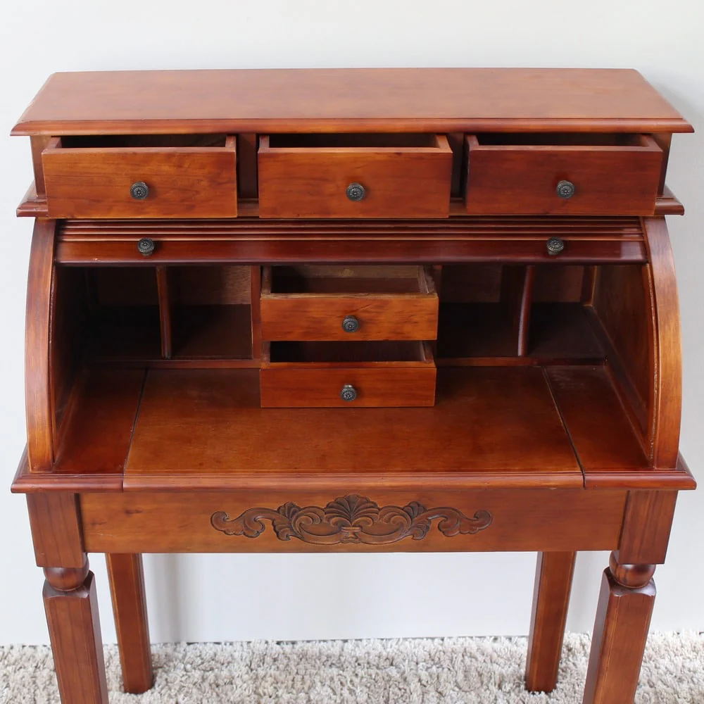 Windsor Carved Wood Roll Top Desk