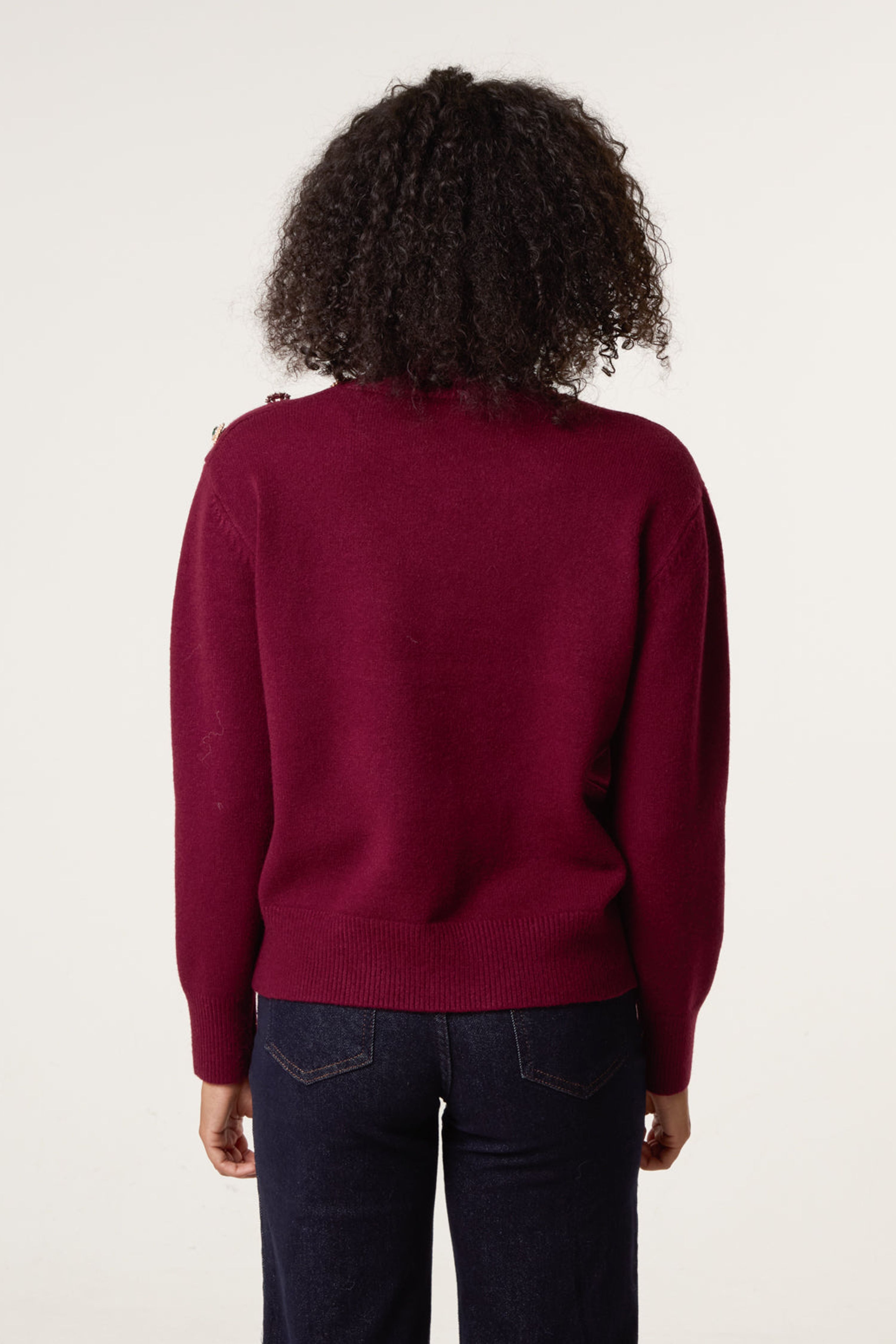 Blue Vanilla Red Jewel Button Jumper