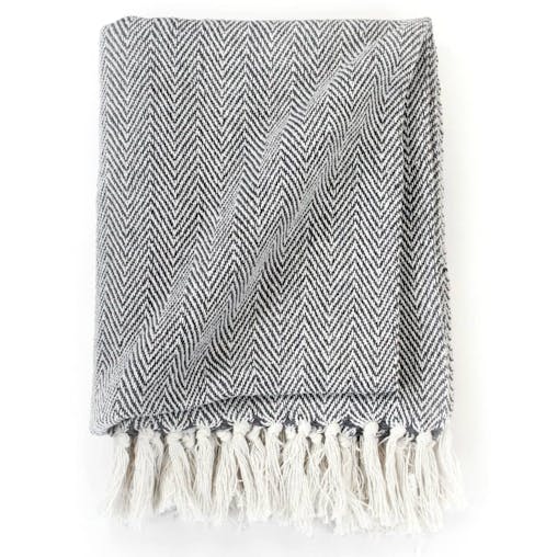 NNEVL Throw Cotton Herringbone 125x150 cm Navy Blue