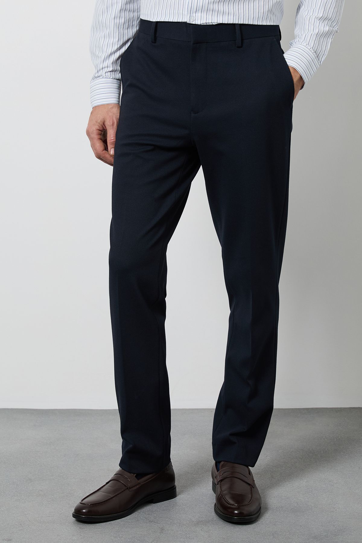 Burton Navy Textured Slim Fit Trouser