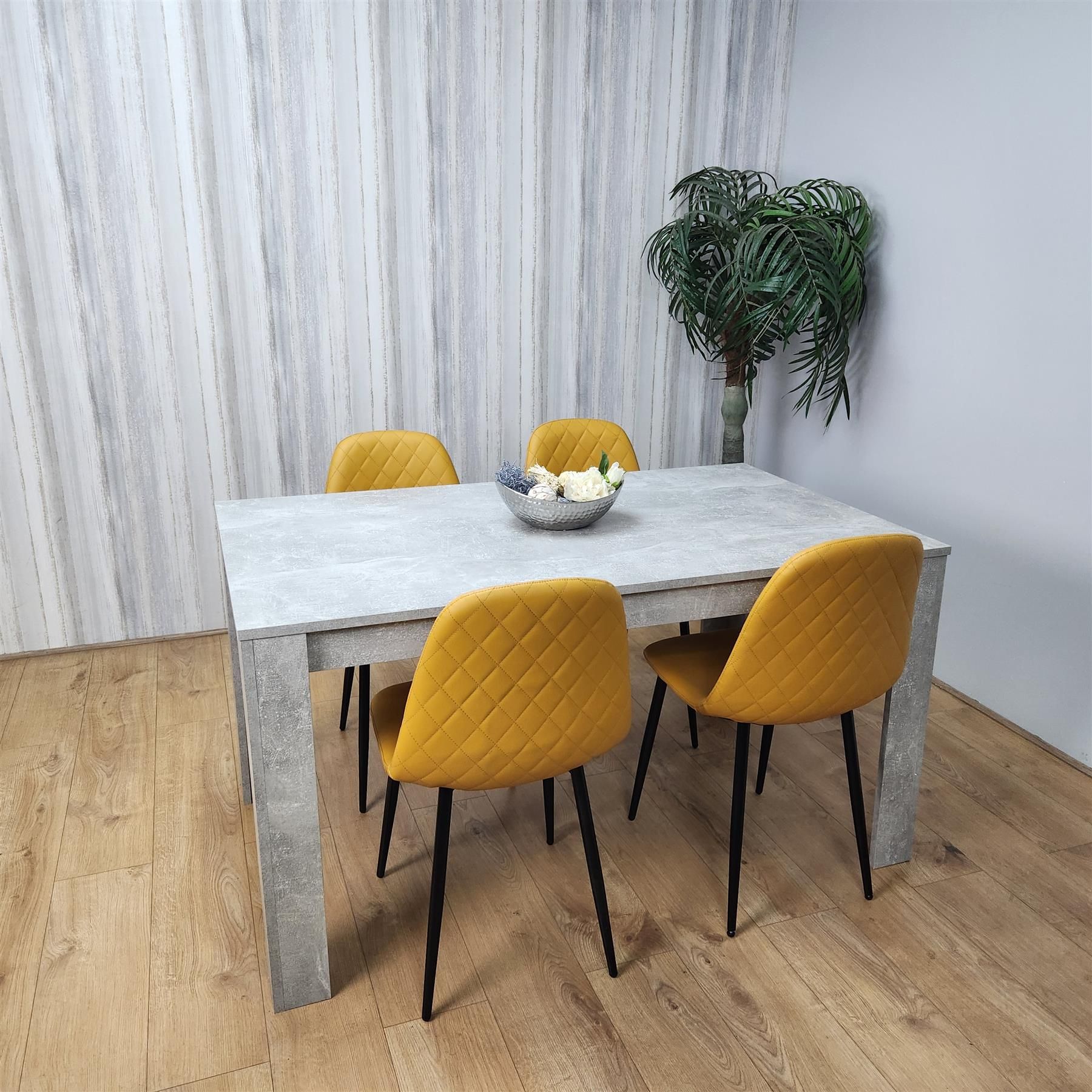 KOSY KOALA Wooden Rectangle Dining Table Set With 4 Mustard Gem Pattern Chairs - Dining Room Furniture